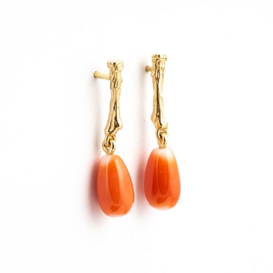 Gold Twig Earrings with Corals