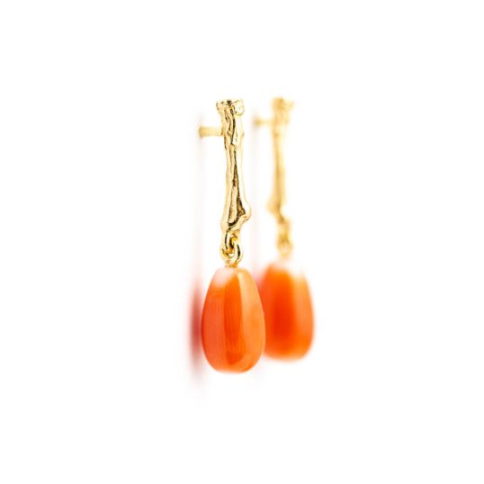 Gold Twig Earrings with Corals