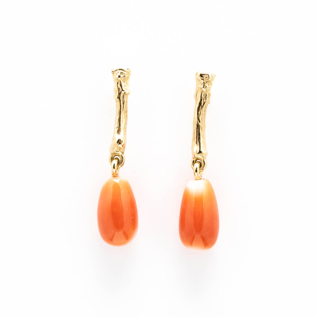 Gold Twig Earrings with Corals