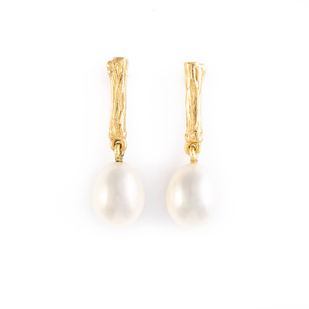 Gold Twig Earrings with Pearls