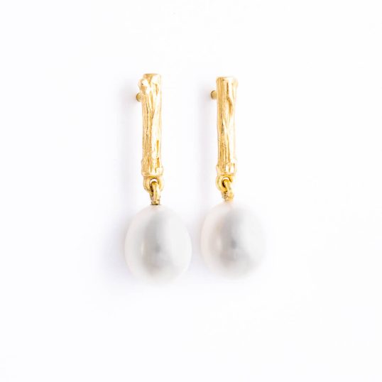 Gold Twig Earrings with Pearls