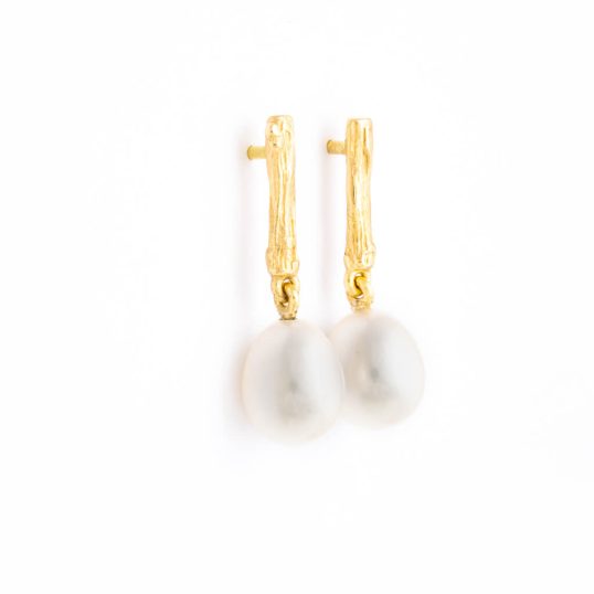 Gold Twig Earrings with Pearls